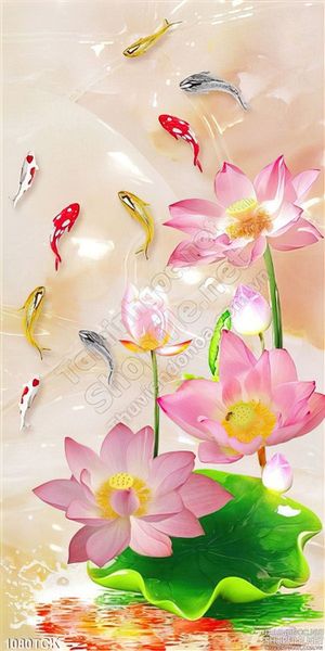 Tranh sen khổ dọc ấn tượng 3d