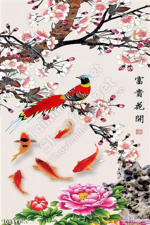 Tranh con chim đậu trên cành cây