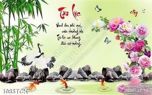 Tranh tài lộc đá và cá chép 3d