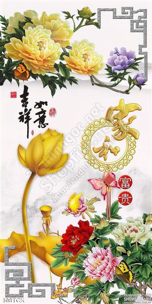 Tranh hoa sen và hoa mẫu đơn