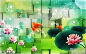 Tranh 3d cá vàng hoa sen đẹp