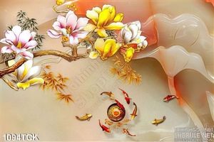 Tranh giả ngọc và cá chép in psd wall
