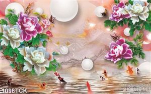 Tranh giả ngọc hoa mẫu đơn và cá chép 3d