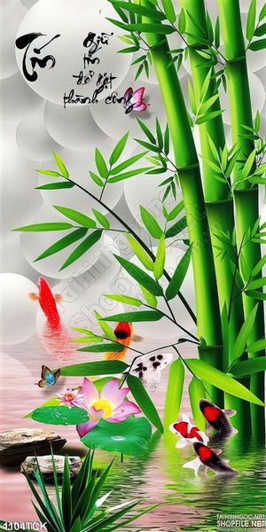 Tranh cây tre và cá chép đẹp 3d