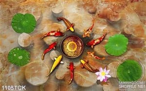 Tranh cá chép quần tụ và lá sen