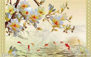 Tranh hoa trắng và cá chép