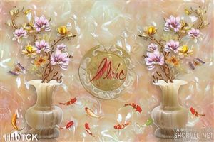 Tranh 3d giả ngọc chữ phúc và cá chép