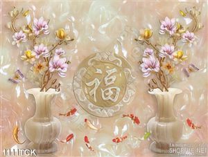 Tranh in uv giả ngọc chữ phúc và cá chép