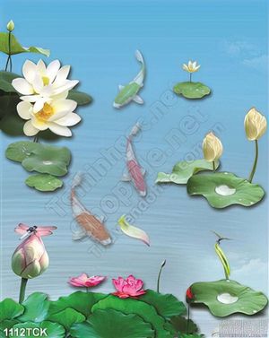 Tranh trường thợ hoa sen và cá chép