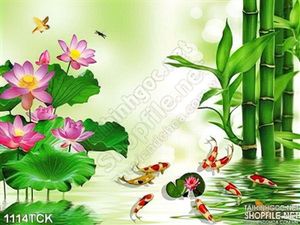 Tranh cây tre giả ngọc và cá chép