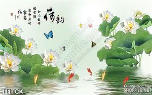 Tranh hoa sen, cá chép thư pháp nghệ thuật