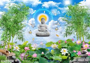 Tranh tượng phật và hoa sen