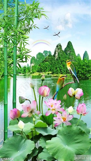 Tranh phong cảnh hoa sen dán tường