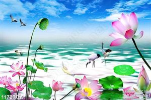 Tranh hoa sen dán tường phong thủy