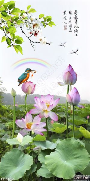 Tranh phong cảnh đầm hoa sen sớm mai