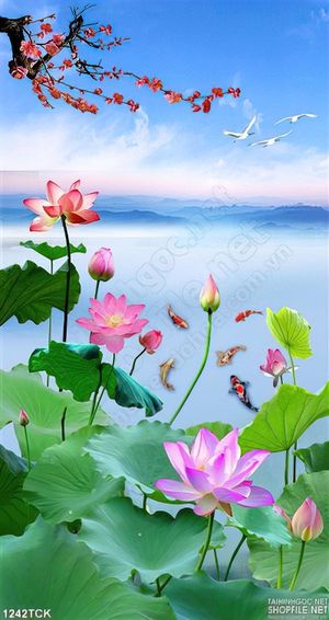 Tranh bông sen hồng nghệ thuật