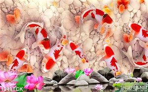 Tranh dán tường 3D hoa sen cá chép