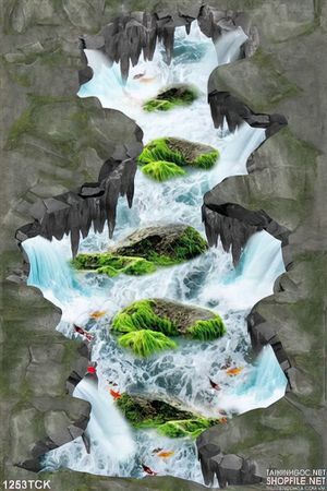 Tranh 3D cá chép vượt suối