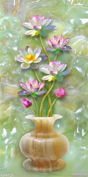 Tranh bình hoa sen giả ngọc đẹp