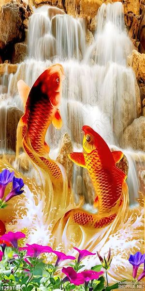Tranh cá chép và thác nước