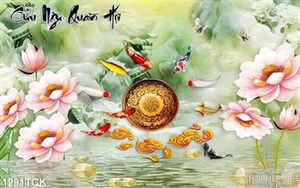 Tranh hoa sen và cá chép treo tường