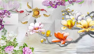 Tranh tường hoa sen cá chép đẹp