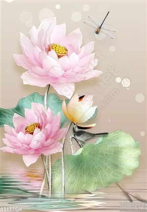 Tranh lụa hoa sen hồng