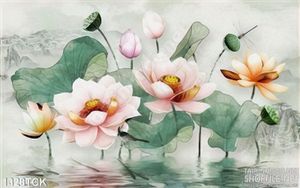 Tranh sen hồng nhụy vàng