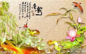 Tranh in kính 3D sen hồng bên đầm nước