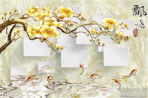 Tranh cá Koi thưởng mai vàng