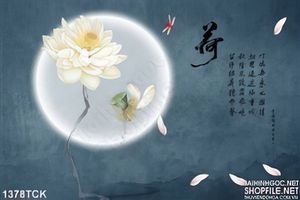 Tranh sen trắng bên trăng vàng
