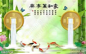 Tranh hoa sen và thác nước