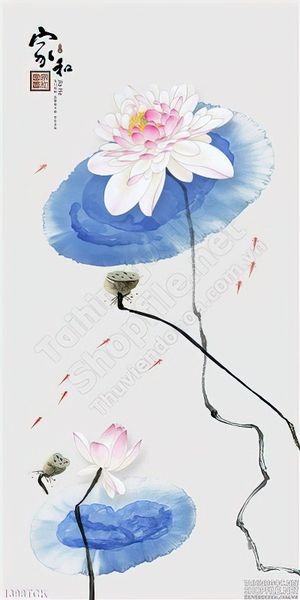 Tranh in kính sen lá xanh