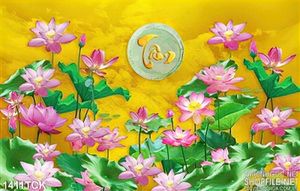 Tranh sen đua nở chữ Tâm