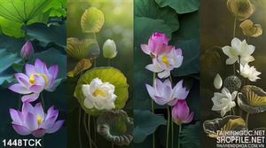 Tranh sen trắng và hồng nở rộ