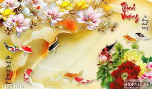 Cá Koi và mẫu đơn đỏ
