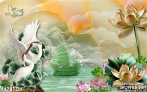 Tranh hạc bên hồ sen