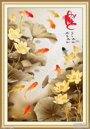 Tranh hoa sen vàng phúc lộc