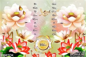 Tranh in tường hoa sen và bướm