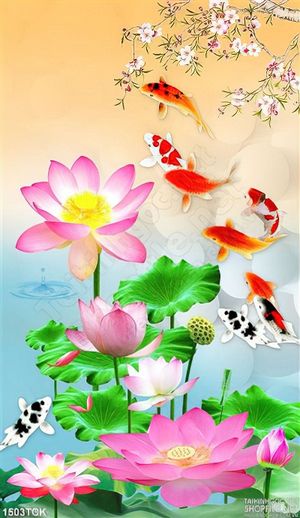 Tranh hoa sen vui đùa cùng cá