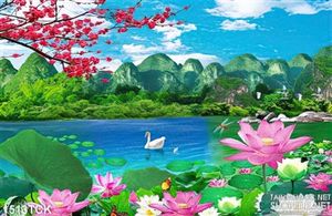 Tranh in lụa hồ sen