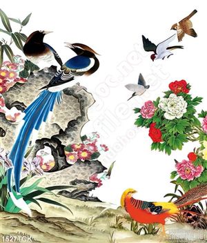 Tranh mẫu đơn và chim rừng