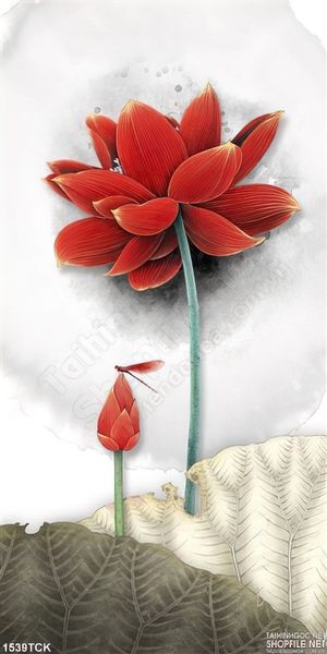 Tranh hoa sen đỏ