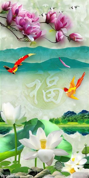 Tranh in lụa chim vui cùng sen trắng