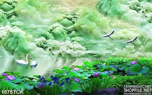 Tranh hoa sen tím trong đầm