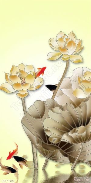 Tranh hoa sen vàng in lụa