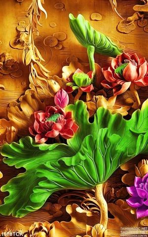 Tranh hoa sen đỏ đẹp 3D
