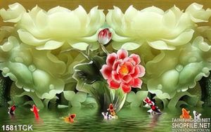 Cá Koi cùng sen đỏ