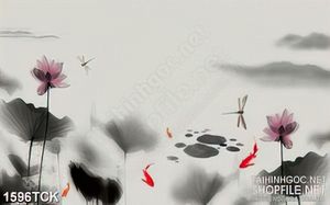 Tranh sơn dầu đầm sen bên đàn cá chép  in canvas