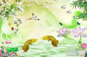 Tranh sơn dầu cá chép trong hồ sen giả ngọc nghệ thuật